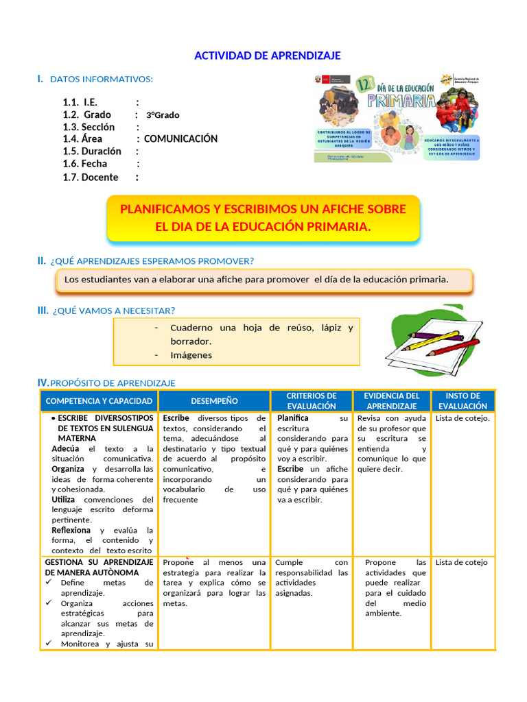 Afiche para el Día de la Educación Primaria | PDF | Evaluación ...