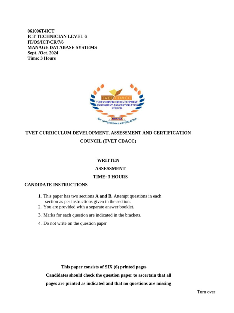 Level 6 Database Systems Cat 1 | PDF | Databases | Data