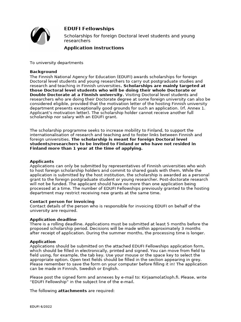 EDUFI Fellowships Application Form and Instructions 22062022 | PDF ...