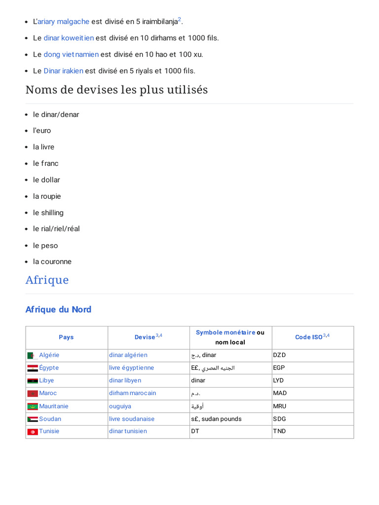 Liste Des Monnaies en Circulation - Wikipédia | PDF | euro | Yuan