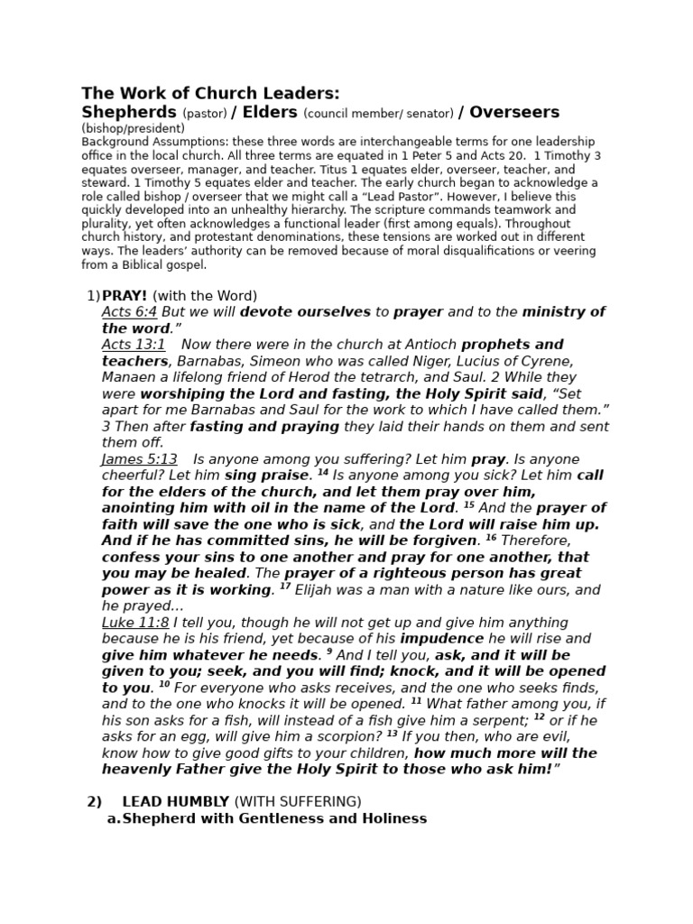 The Work of Pastors - Elders | PDF | Jesus | Paul The Apostle