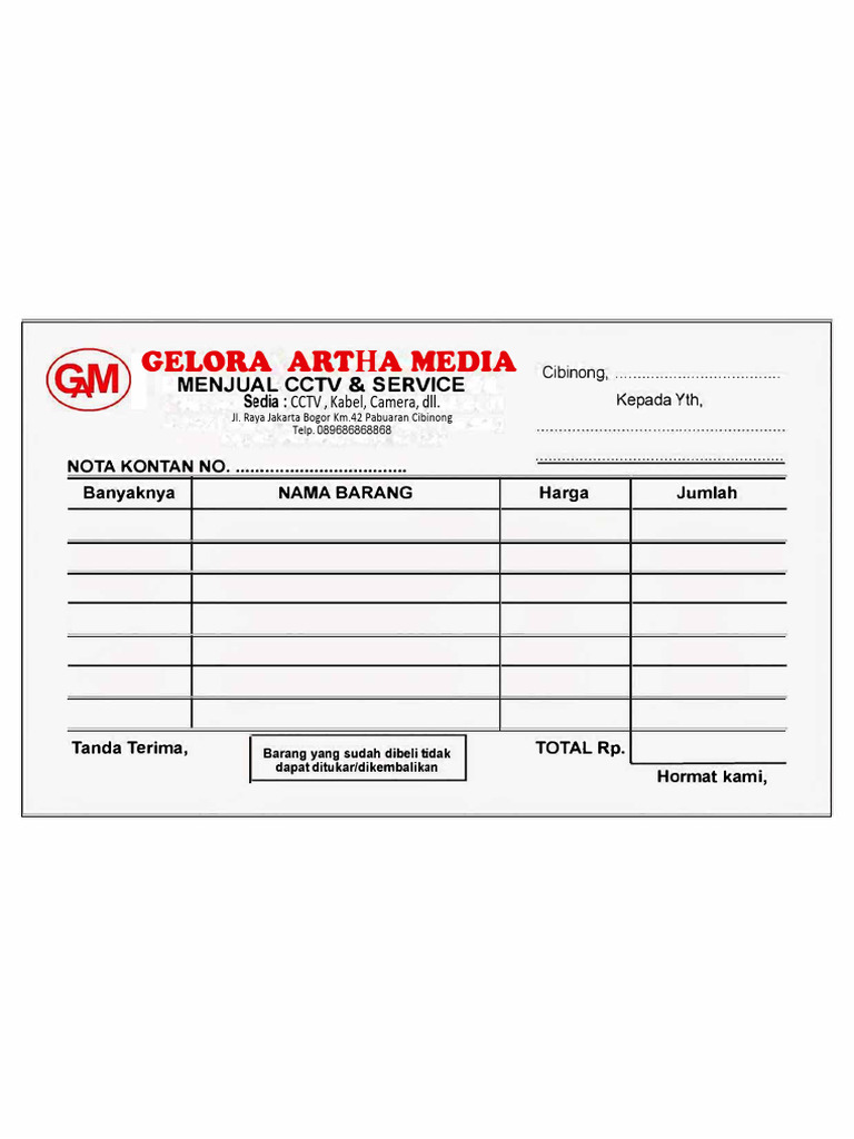 Nota Pembelian CCTV Gelora Artha Media | PDF