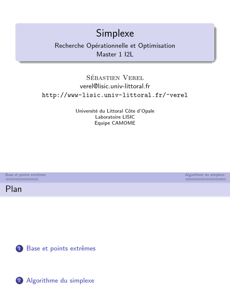 Algorithme du Simplexe en Optimisation | PDF | Optimisation linéaire ...