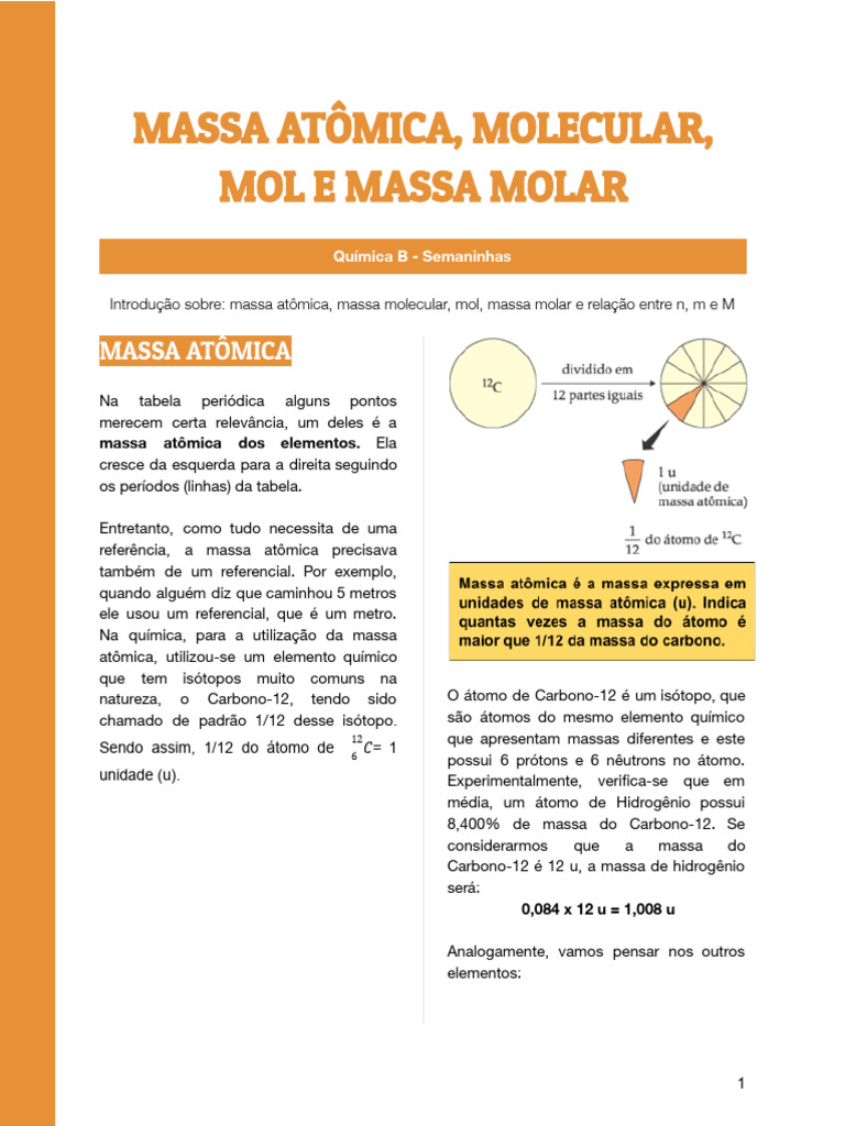 Apostileinstein - Massa Atômica, Massa Molecular, Mol e Massa Molar ...