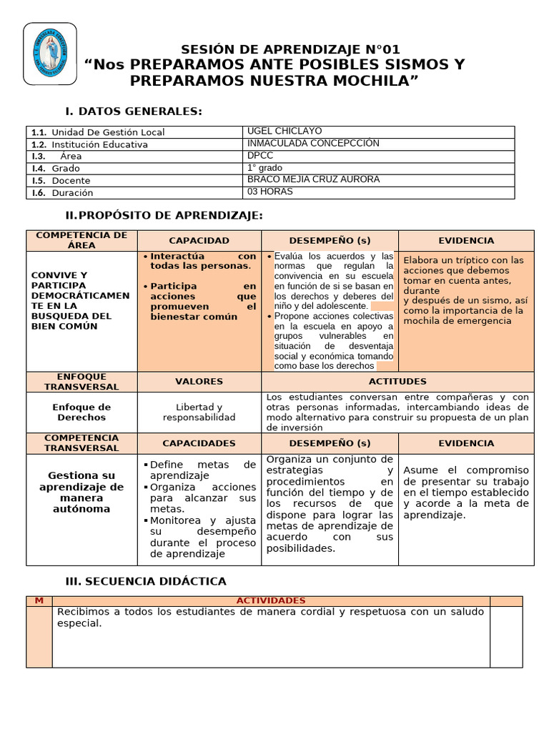 2 Ses. DPCC de 3 Unidad Simulacro | PDF | Temblores | Aprendizaje