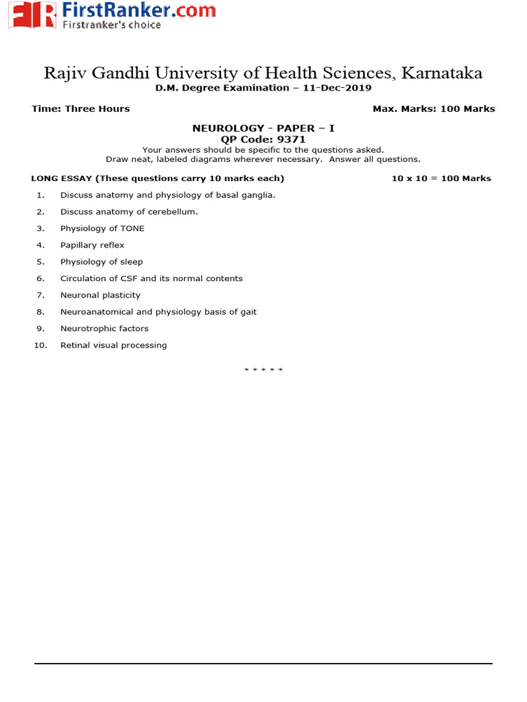 Neurology Exam Questions - Dec 2019 | PDF