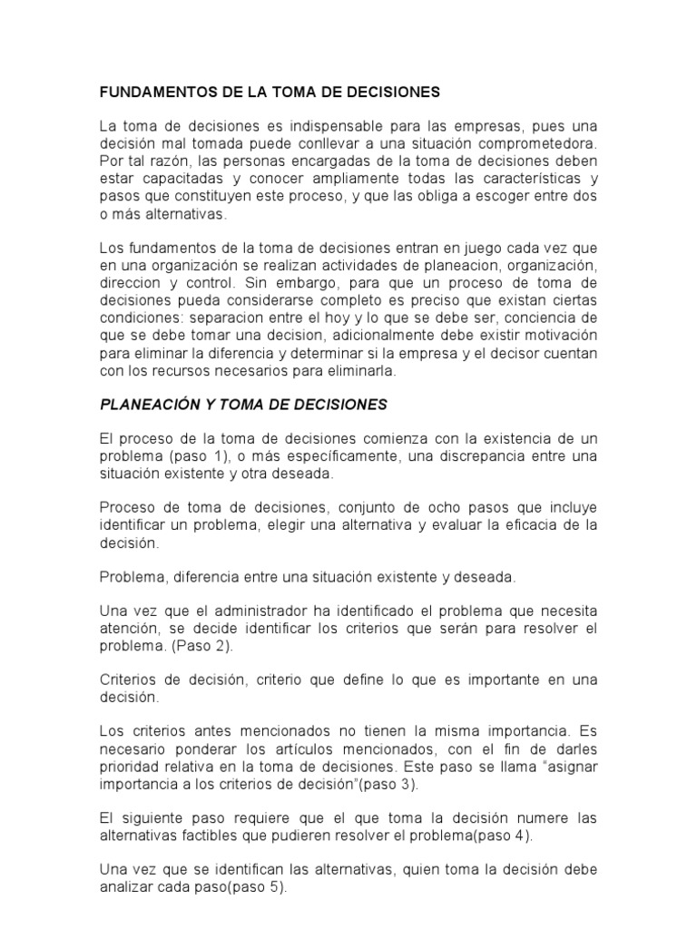 Fundamentos de La Toma de Decisiones | PDF | Toma de decisiones ...