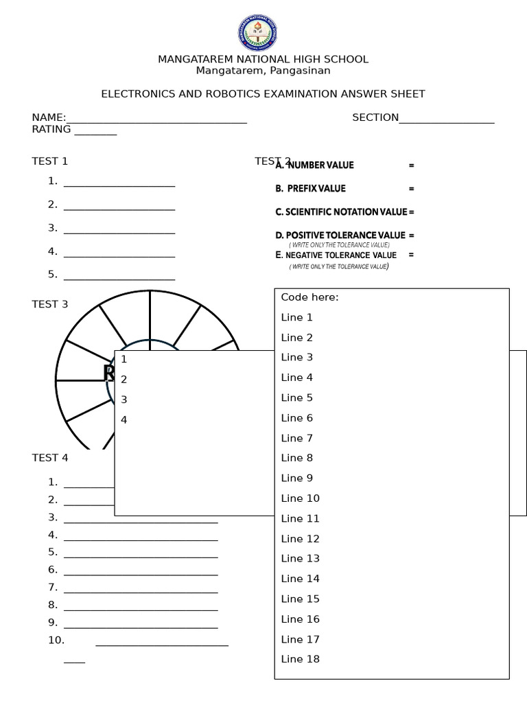 Electronics and Robotics Exam Sheet | PDF