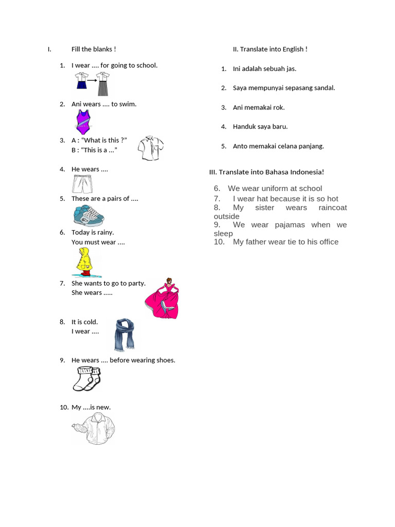 English Vocabulary for Clothing | PDF | Fashion | Clothing
