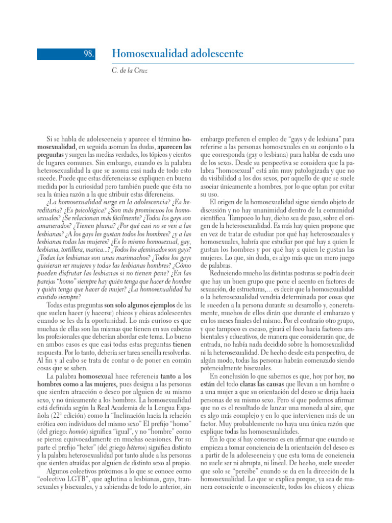 Homosexualidad en la Adolescencia: Mitos y Realidades | PDF ...