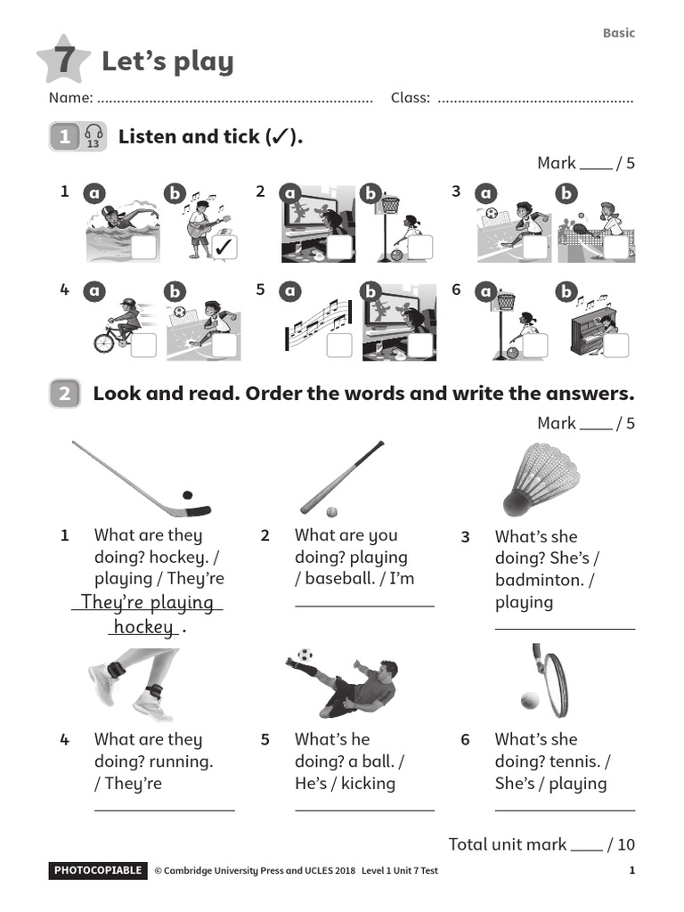 Level 1 Unit 7 Test: Listening & Writing | PDF