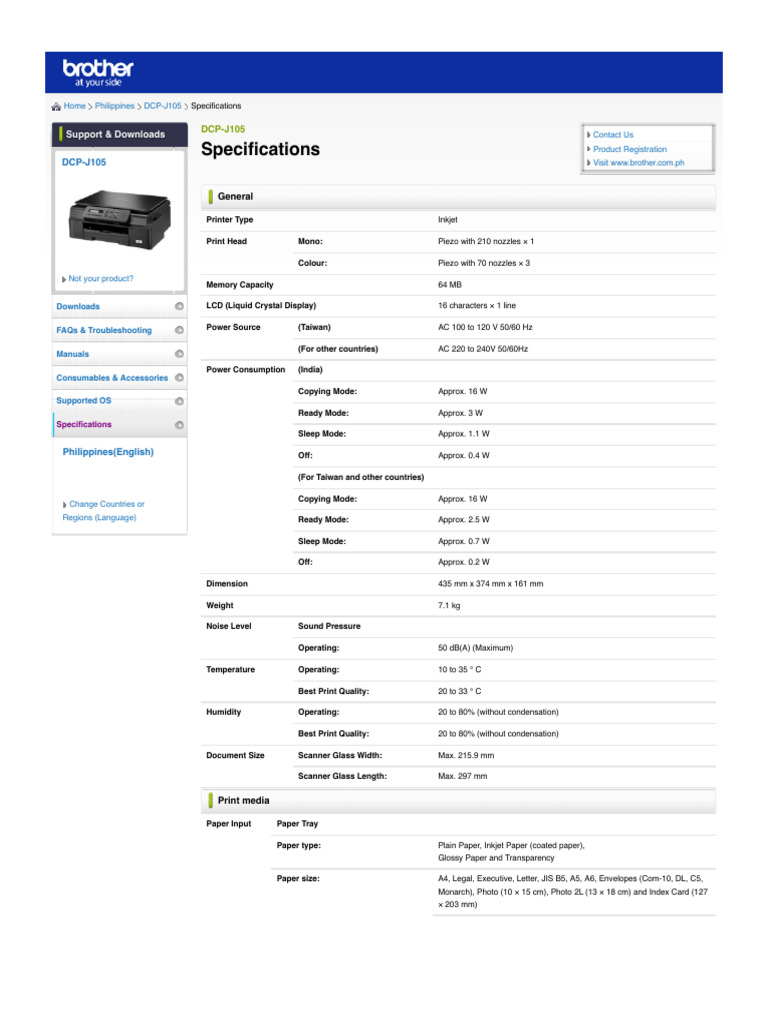 Specifications - DCP-J105 - Philippines - Brother | PDF | Printer ...