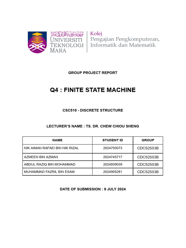 Csc510 Finite State Machine Project Report Pdf Computing Computer
