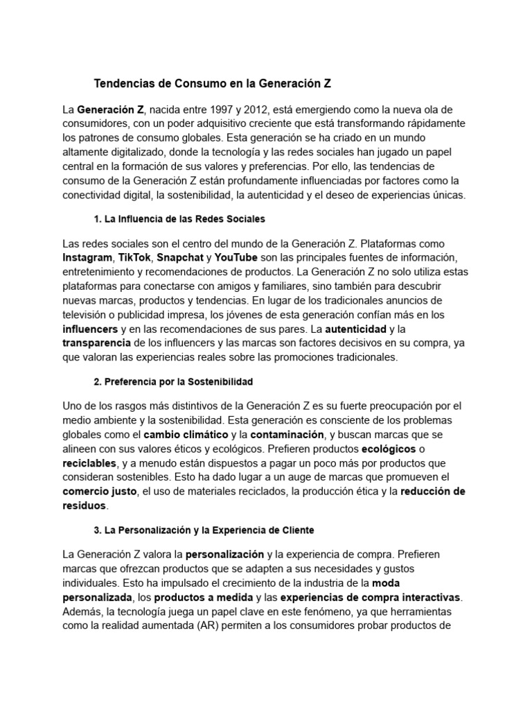Tendencias de Consumo en La Generación Z | PDF | Consumo (economía ...
