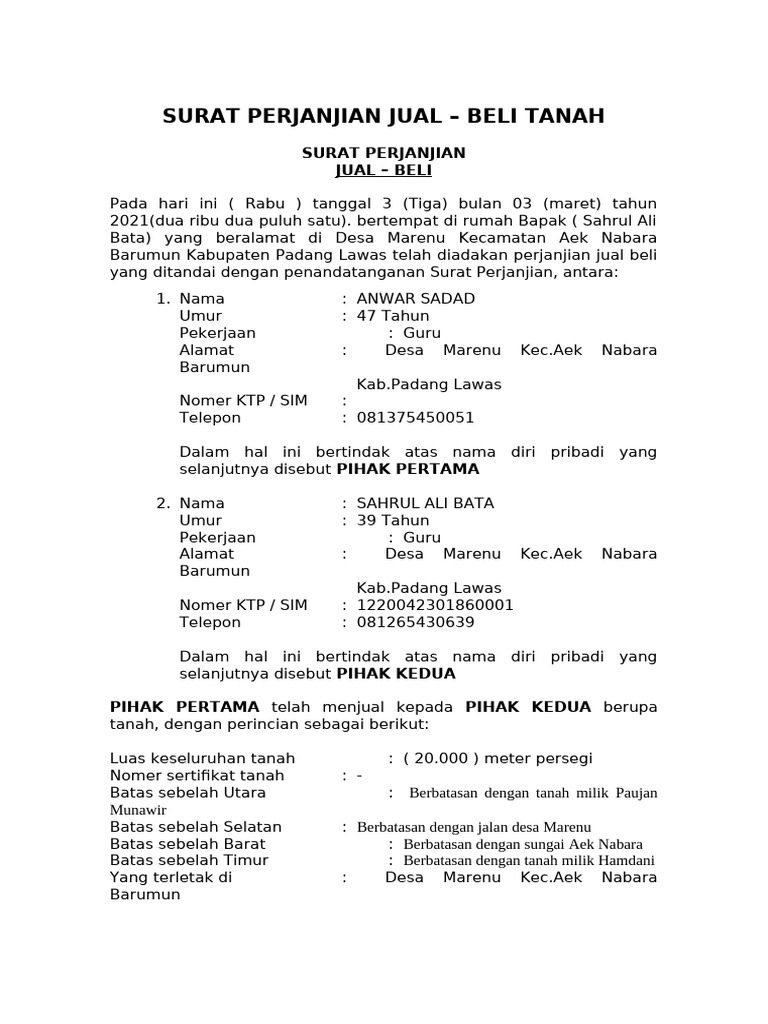 Contoh Surat Perjanjian Jual Beli Tanah Dan Bangunan3 FH UII | PDF