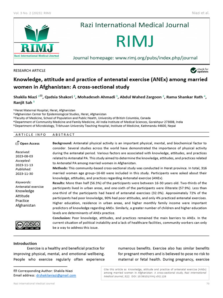 Knowledge Attitude and Practice of Antenatal Exerc | PDF | Pregnancy ...