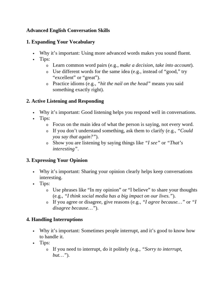 Advanced English Conversation Skills | PDF | English Language | Human ...