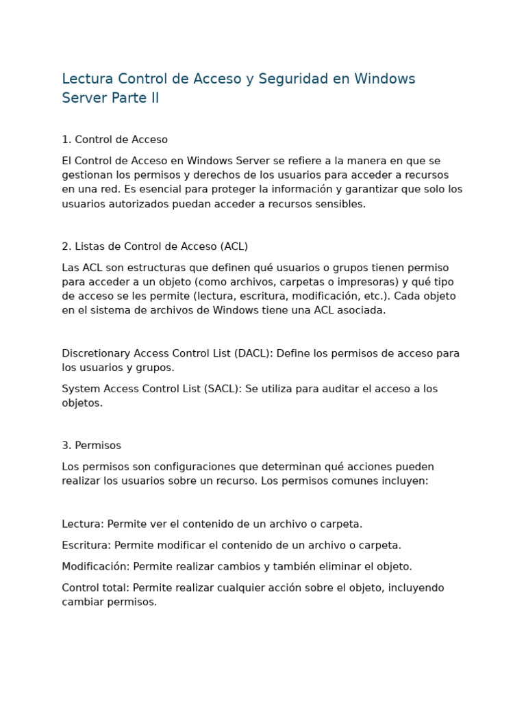 Lectura Control de Acceso y Seguridad en Windows Server Parte II | PDF ...