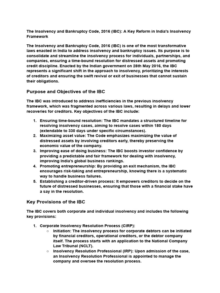 IBC 2016 | PDF | Insolvency | Bankruptcy