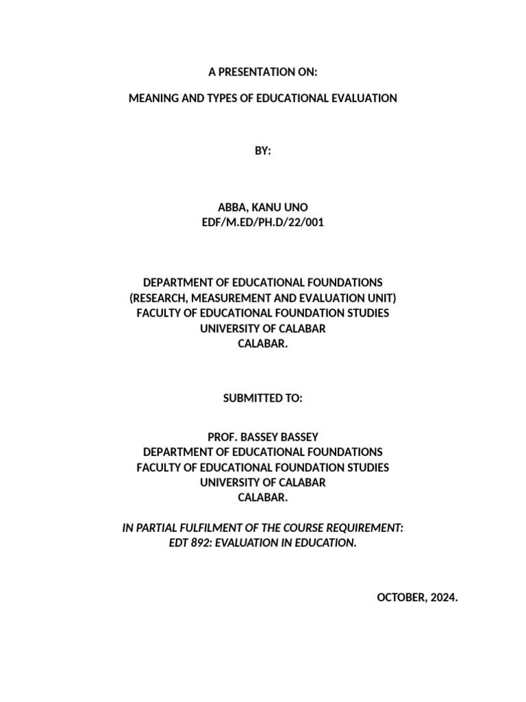 Types of Educational Evaluation Explained | PDF | Educational ...