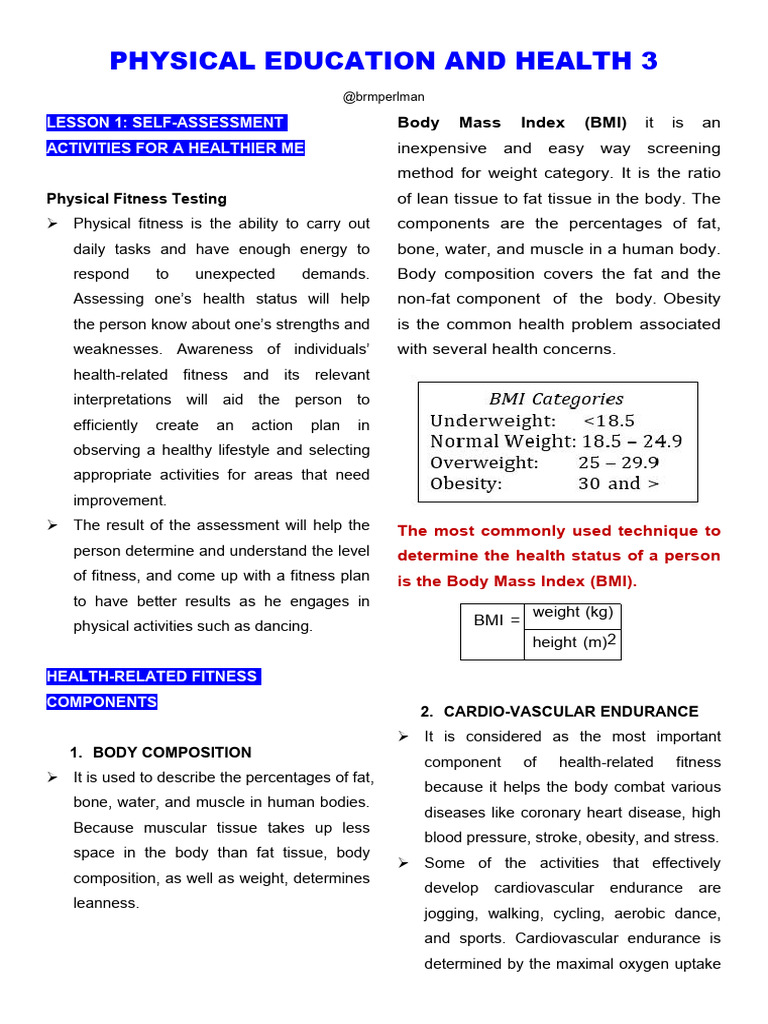 Pe Health 3 Pdf Physical Fitness Body Mass Index