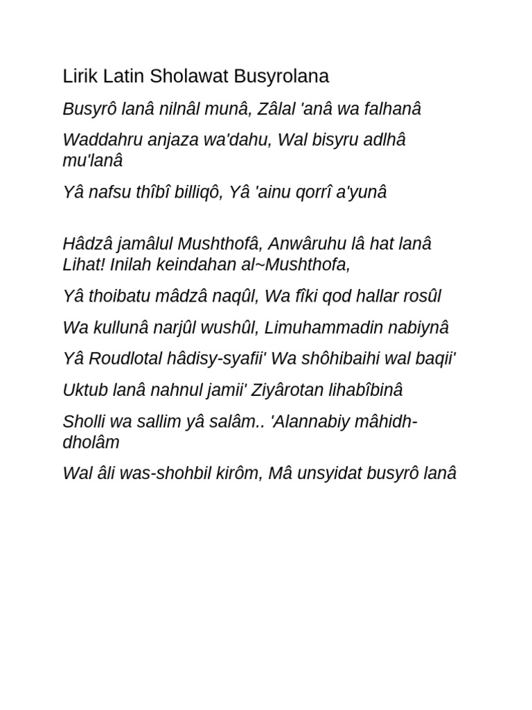 Lirik Latin Sholawat Busyrolana PDF