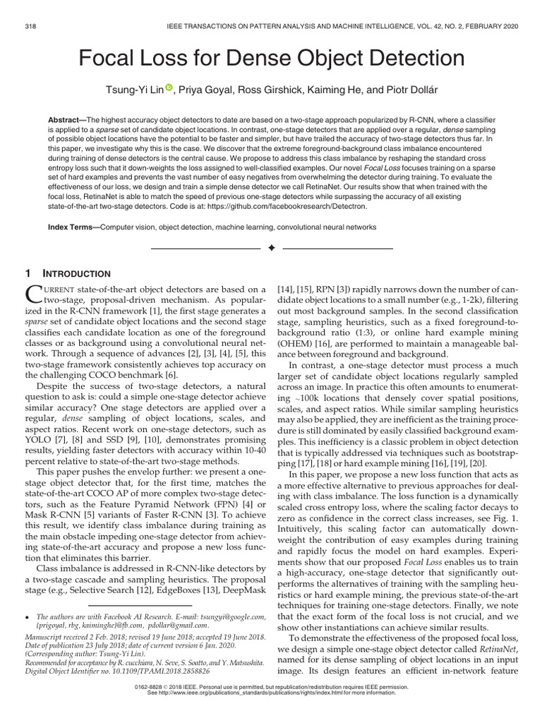 Focal Loss For Dense Object Detection | PDF | Statistical ...
