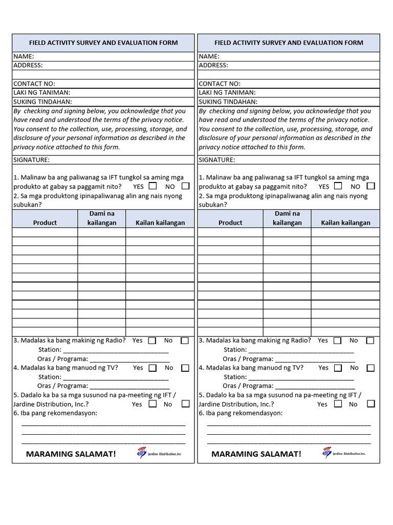 Field Activity Survey Form | PDF | Career & Growth | Self-Improvement