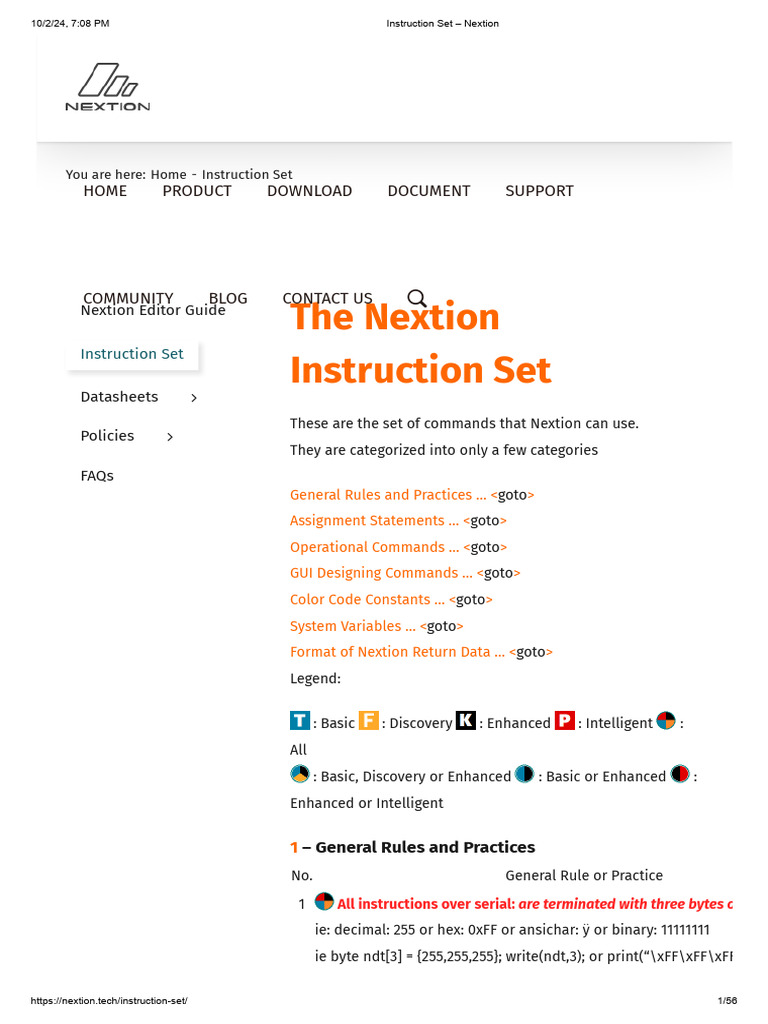 Nextion Instruction Set Overview | PDF | Arithmetic | Computer Engineering