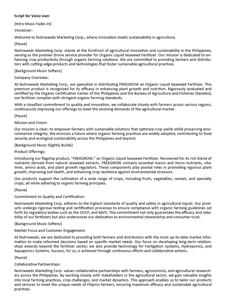 Script For Voice Over | PDF | Agriculture | Sustainable Agriculture