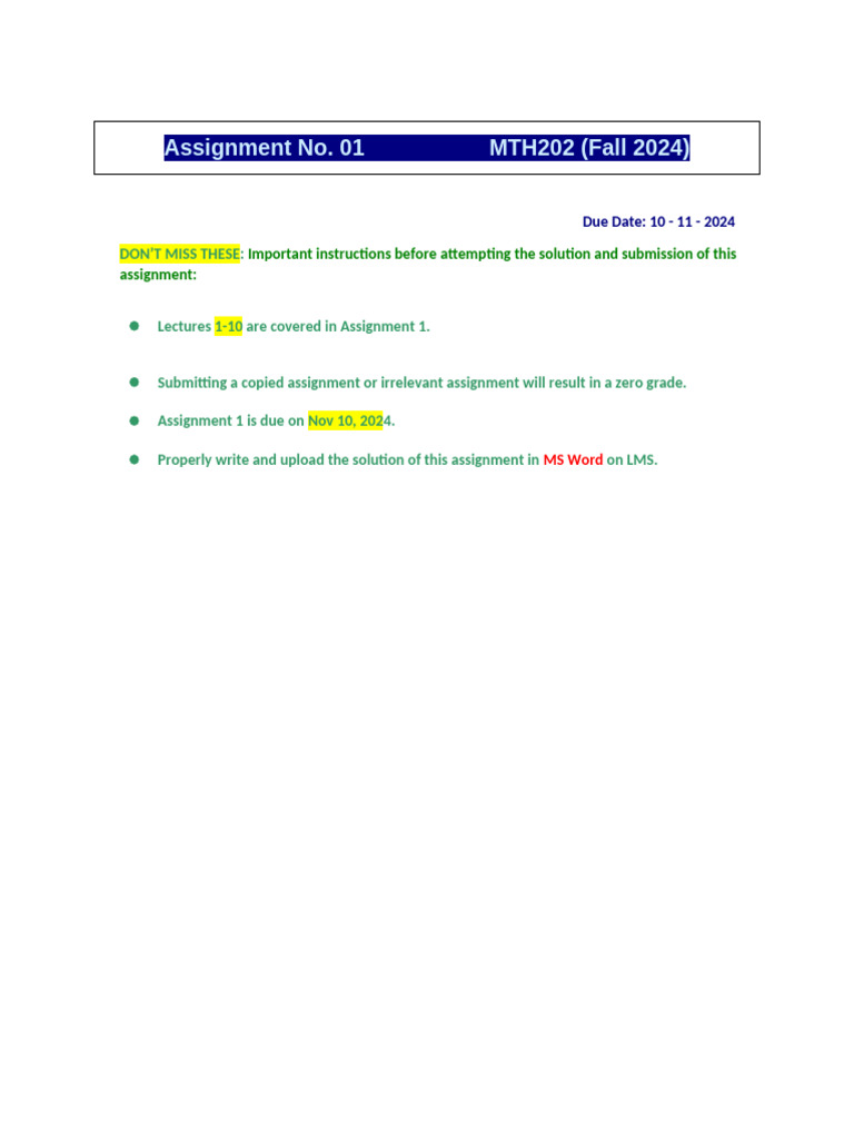 MTH202 Assignment 1 Instructions | PDF