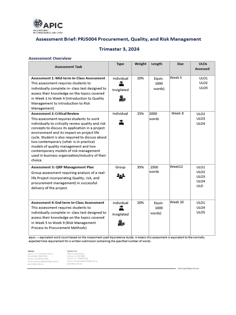 Procurement, Quality & Risk Management Assessment | PDF | Life Cycle ...