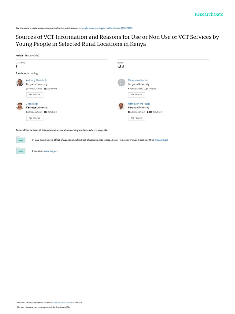 Sources of VCT Information and Reasons For... | PDF | Sexually ...