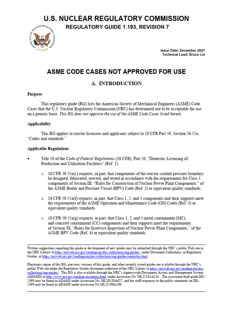 NRC Guide on Unapproved ASME Code Cases | PDF | Fatigue (Material ...