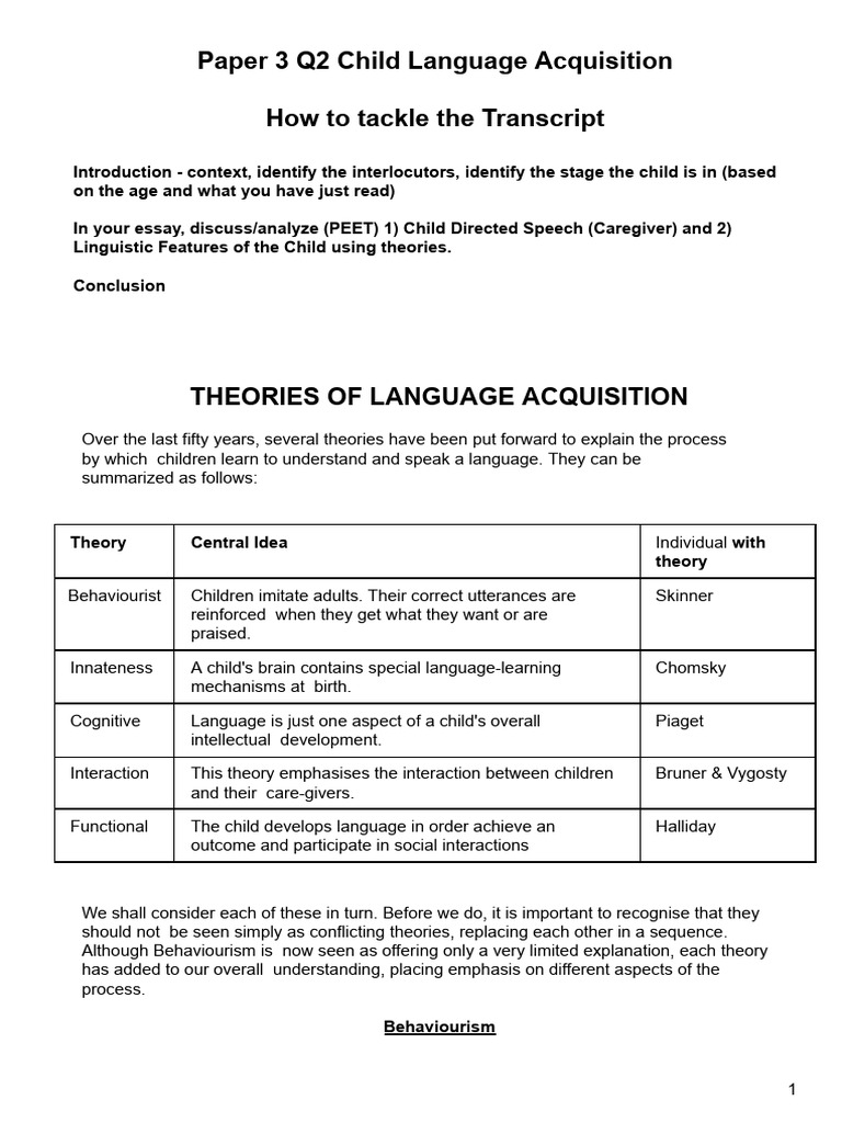 Paper 3, Q2 Child Language Acquisition (CLA) (1) (2) | PDF | Language ...