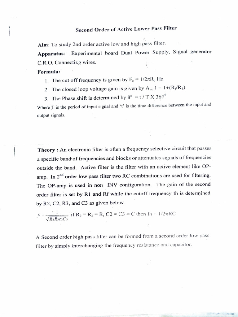 Second Order Active High Pass Filter | PDF | Electronic Filter | Low ...