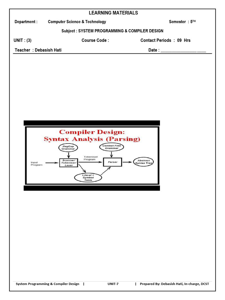 Learning Materials, CD, Unit-3 (Syntax Analysis) | PDF | Parsing ...