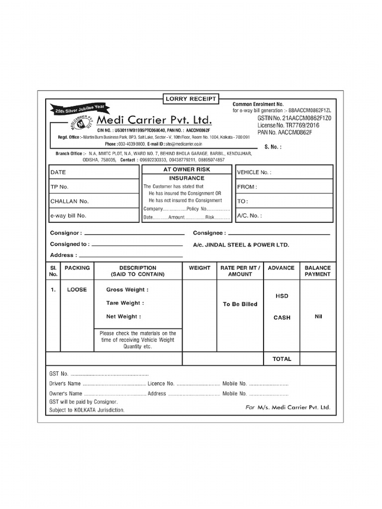 Barbil Lorry Receipt 5 Sheet - (13.01.22) | PDF