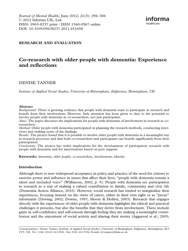 Co-Research With Older People With Dementia - Experience and ...