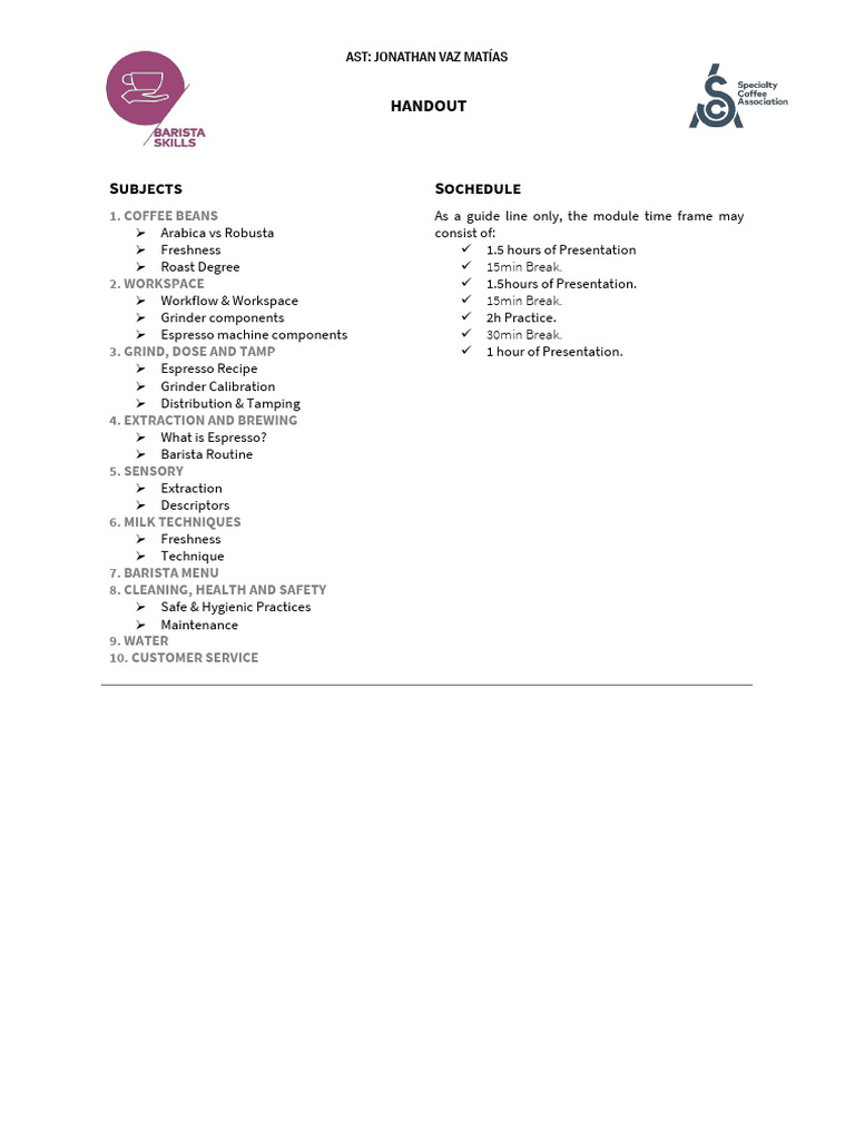 Barista Skills Foundation Overview | PDF | Coffee | Drink
