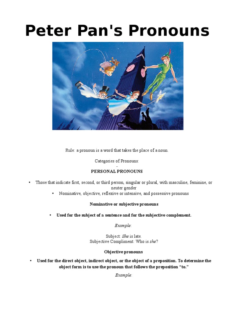 Peter Pans Pronouns Pronoun Object (Grammar)