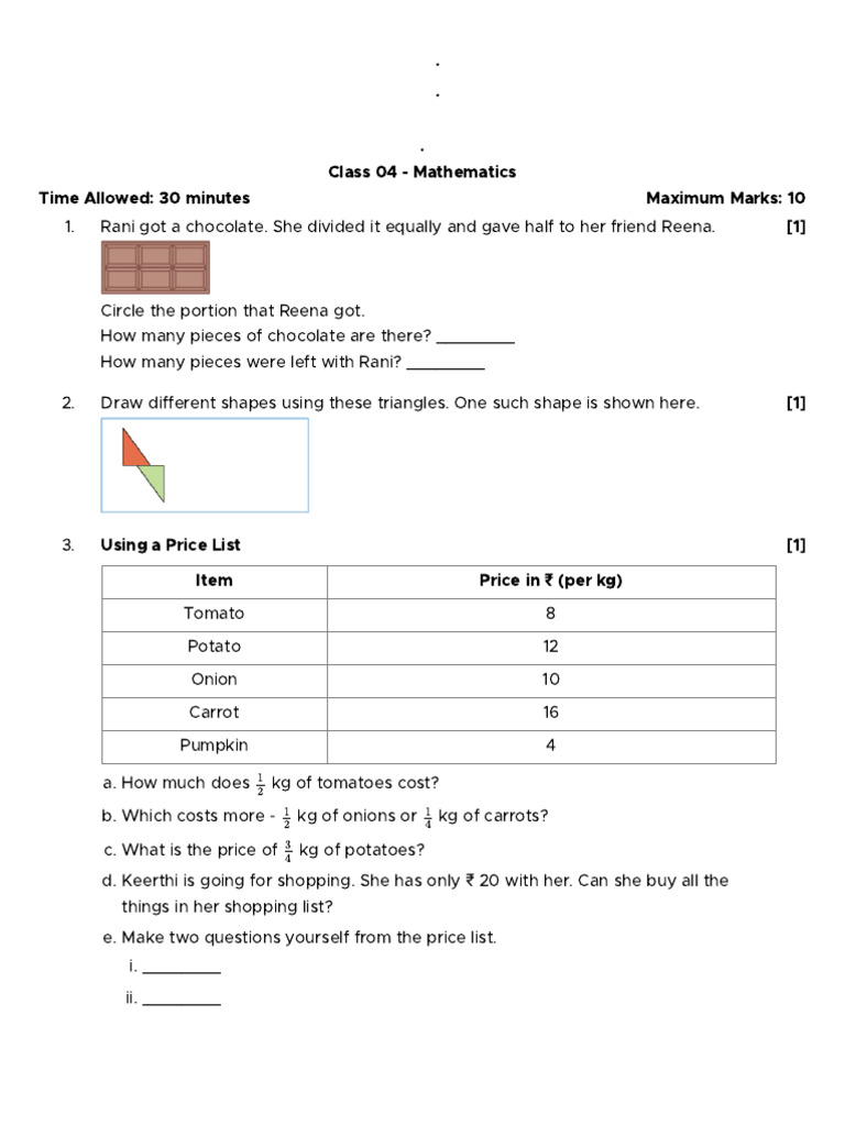 Class 4 Math Assessment Guide | PDF