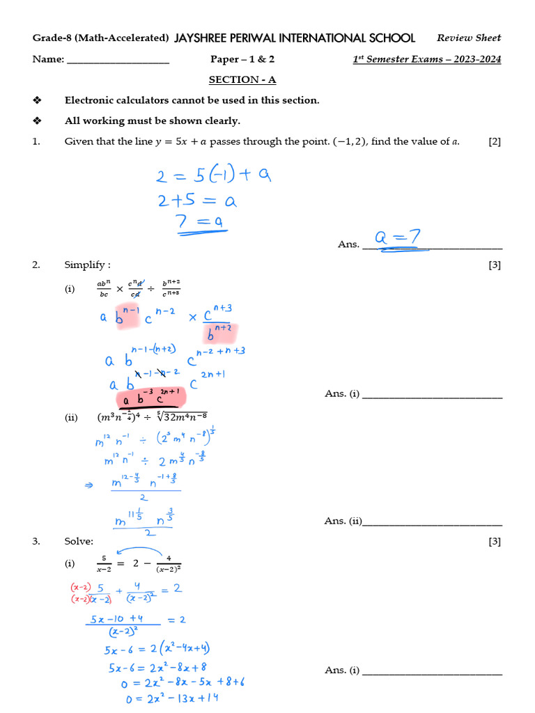 Accelerated Math - Review Sheet - (Paper - 1 & 2) - 1 | PDF ...