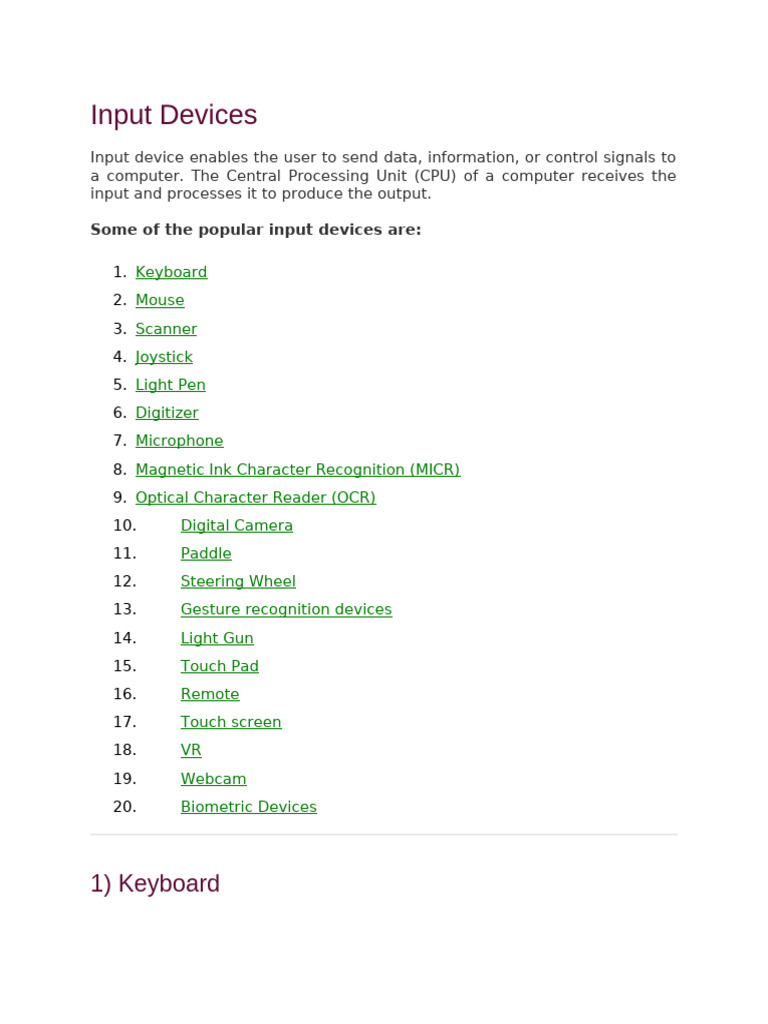 Essential Computer Input Devices Guide | PDF | Image Scanner | Printer ...