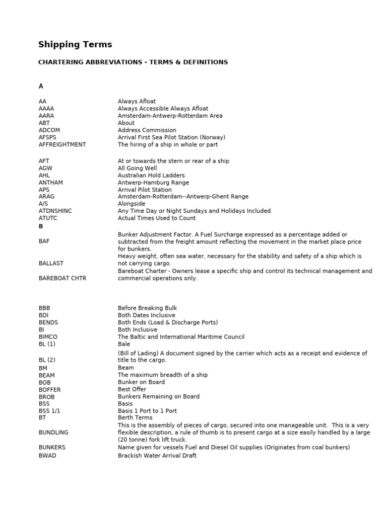 Shipping Terms PDF Cargo Ships