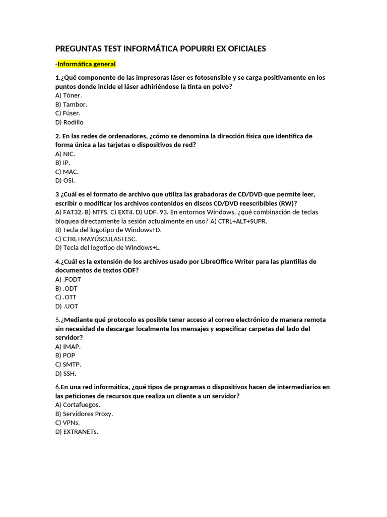 Preguntas de Test de Informática y Word | PDF | Informática