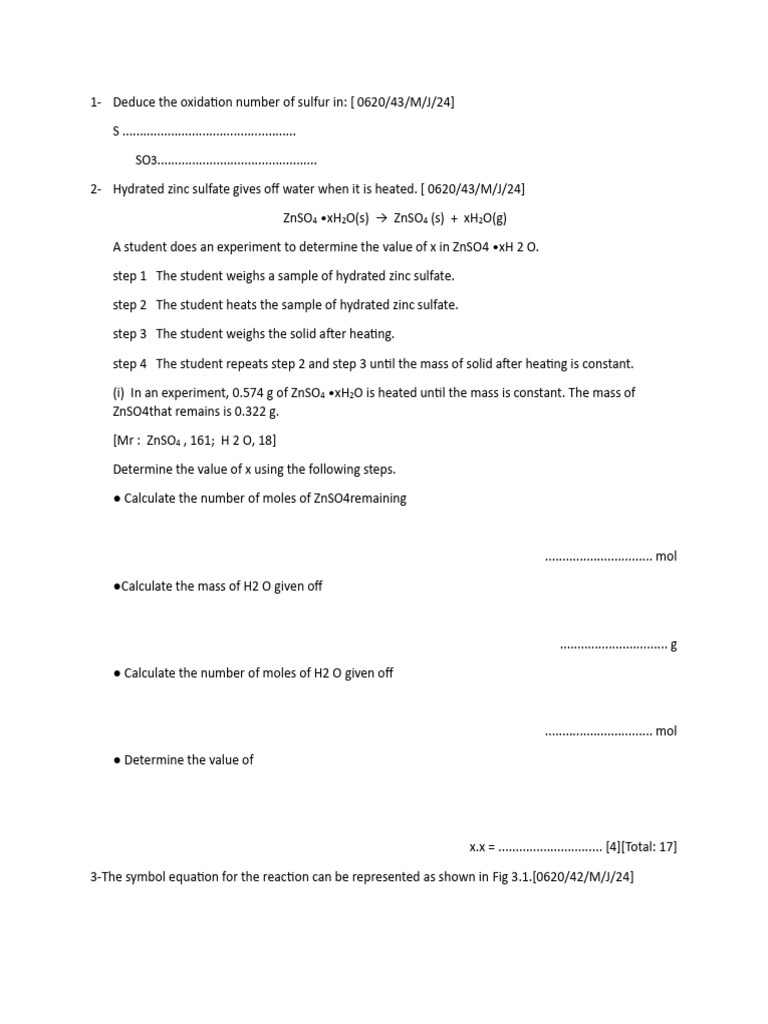 Igcse Edexcel Chemistry Calculation Questions