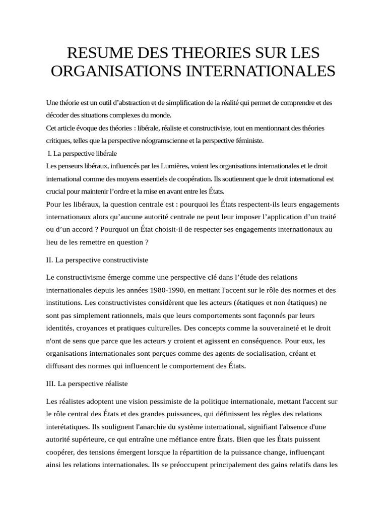 Théories des Organisations Internationales | PDF | État | Libéralisme