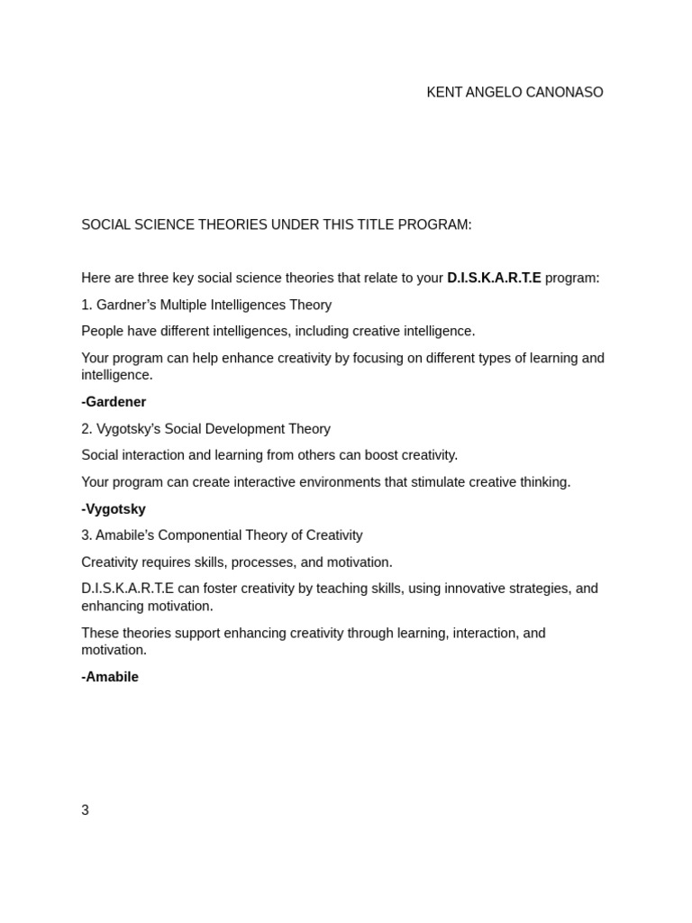 Social Science Theories for Creativity Program | PDF | Creativity ...