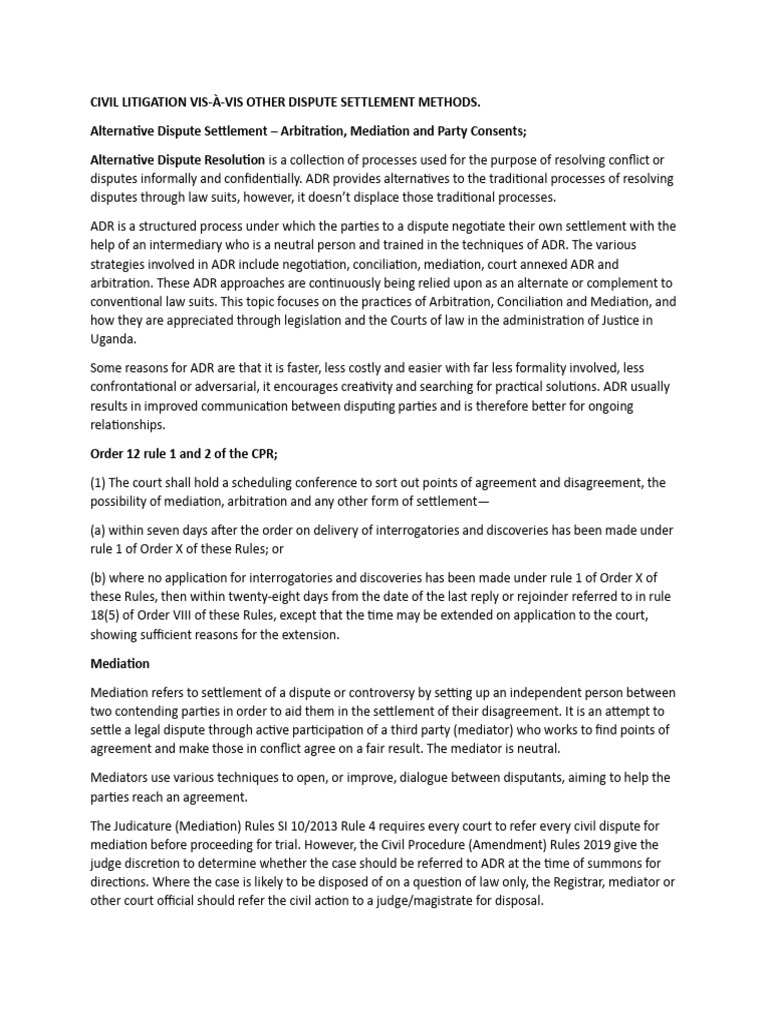 Civil Litigation vs. Alternative Dispute Resolution | PDF | Alternative ...